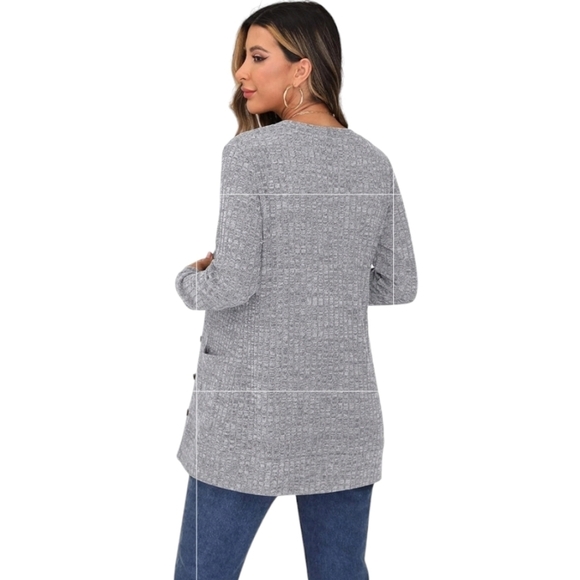 GRECERELLE- Long  Sleeve Open Front Cardigans With Buttons - Picture 3 of 8